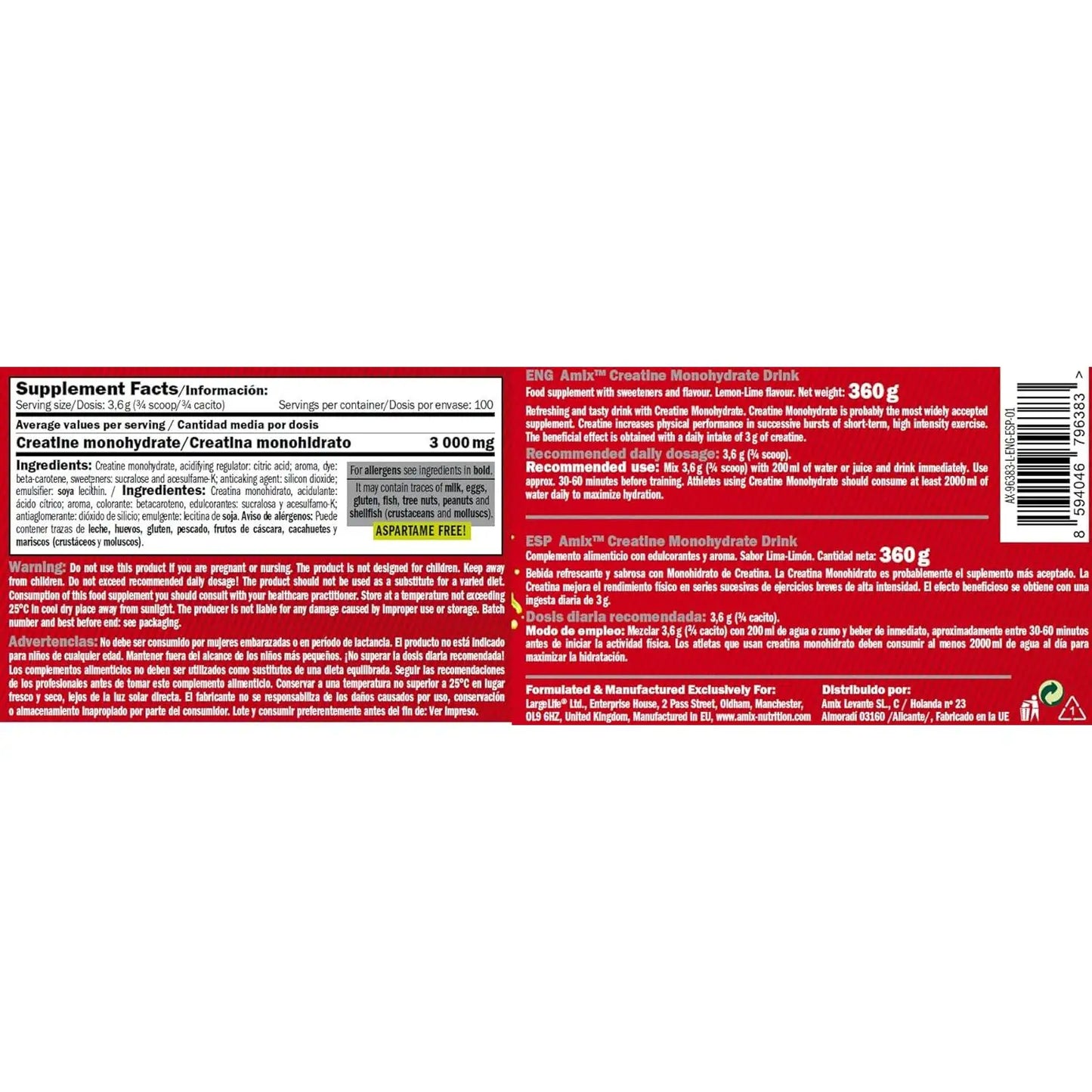 Amix nutrition creatine monohydrate amix drink 360g – improves strength, volume and amix sports performance