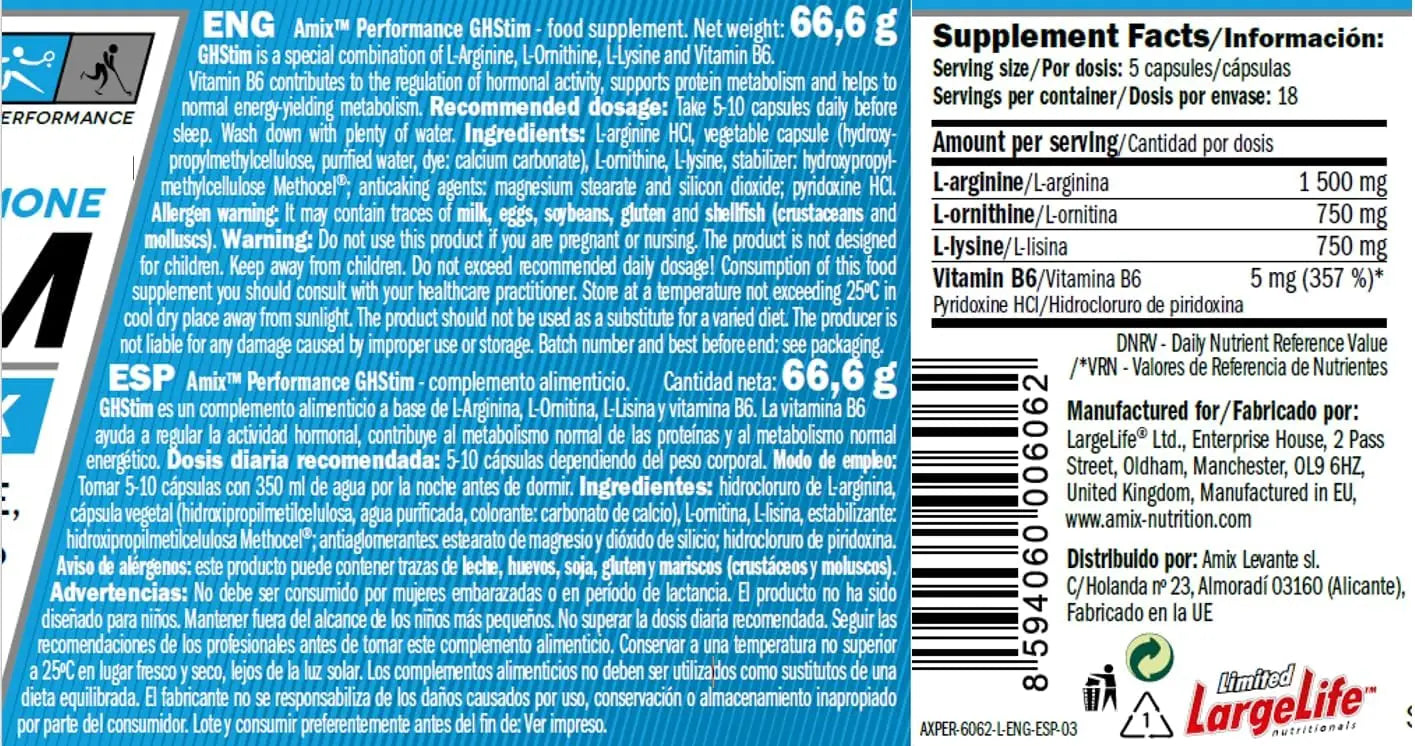 Amix nutrition ghstim amino complex 90 capsules growth hormone stimulator and amino acids amix performance