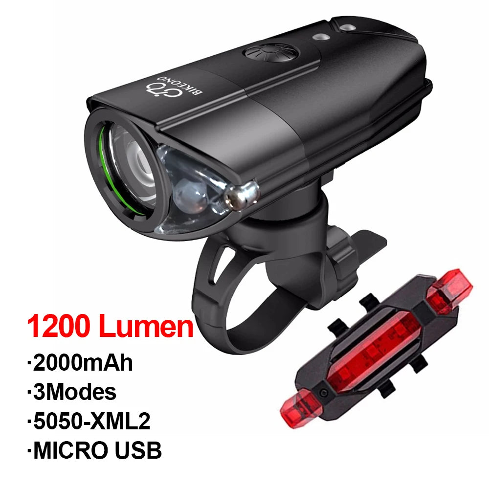 Luz de bicicleta BIKEONO, accesorios para bicicleta, faro delantero LED, luz trasera, linterna recargable por USB, linterna para ciclismo de montaña, lámpara para bicicleta