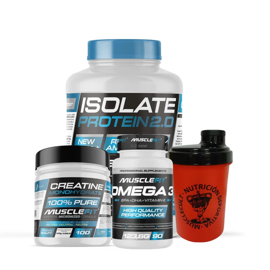 ISOLATE Protein Pack 2kg + Creatine 300g + Omega 3 90 cops + Shaker - Musclefit | Advance Muscular?Plus musculos?Vitamins