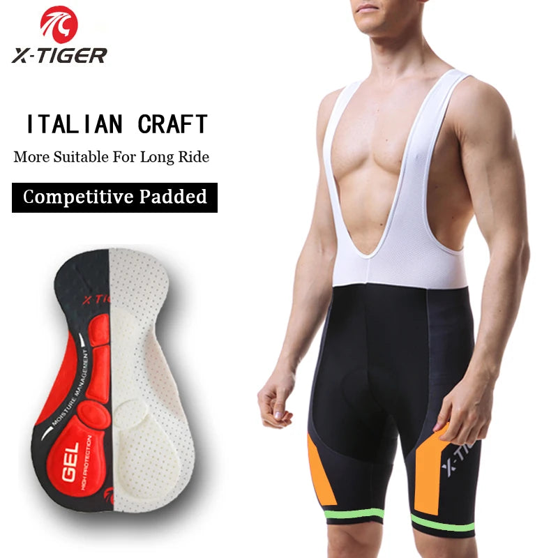 Culote de ciclismo X-TIGER para hombre, transpirable, con acolchado de gel 5D, para triatlón, de licra profesional, para verano