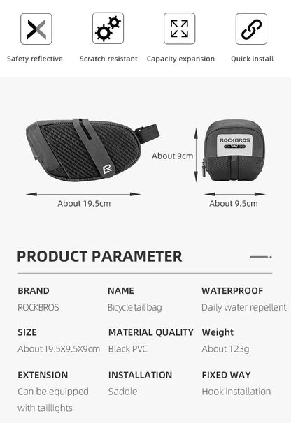 Bolsa para sillín de bicicleta ROCKBROS con carcasa 3D, impermeable, reflectante, a prueba de golpes, para tubo trasero de bicicleta, bolsa para tija de sillín, accesorios para bicicleta