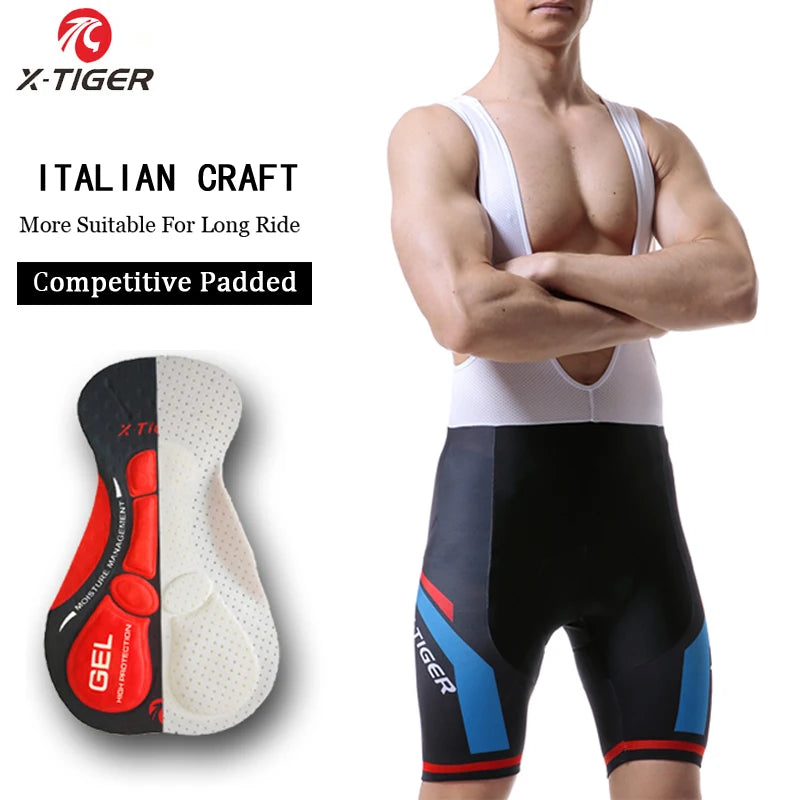 Culote de ciclismo X-TIGER para hombre, transpirable, con acolchado de gel 5D, para triatlón, de licra profesional, para verano