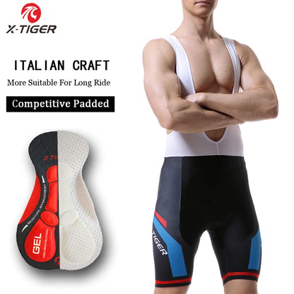 Culote de ciclismo X-TIGER para hombre, transpirable, con acolchado de gel 5D, para triatlón, de licra profesional, para verano