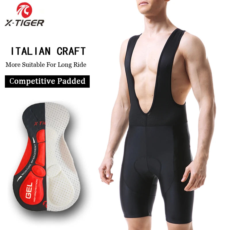 Culote de ciclismo X-TIGER para hombre, transpirable, con acolchado de gel 5D, para triatlón, de licra profesional, para verano