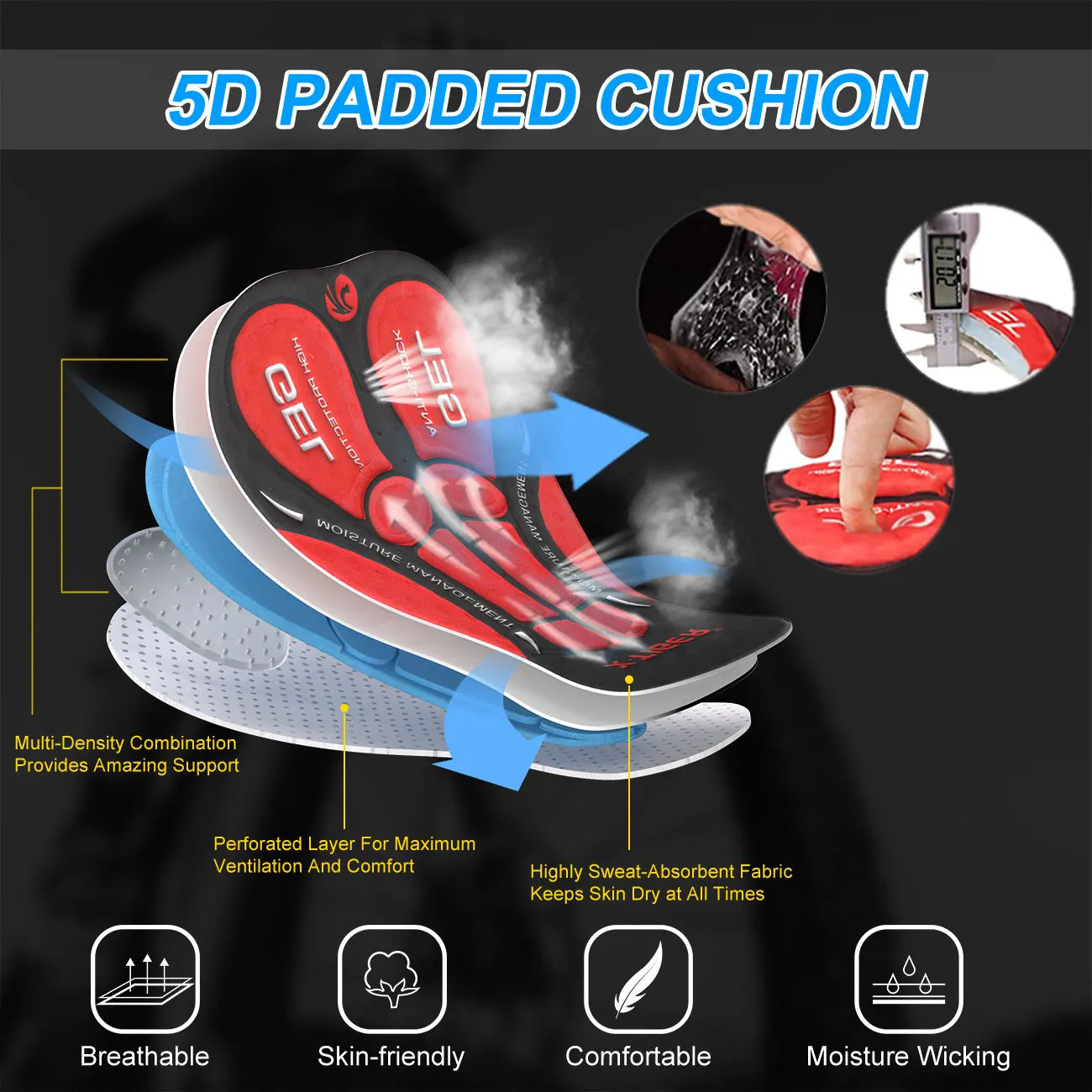 Culote de ciclismo X-TIGER para hombre, transpirable, con acolchado de gel 5D, para triatlón, de licra profesional, para verano