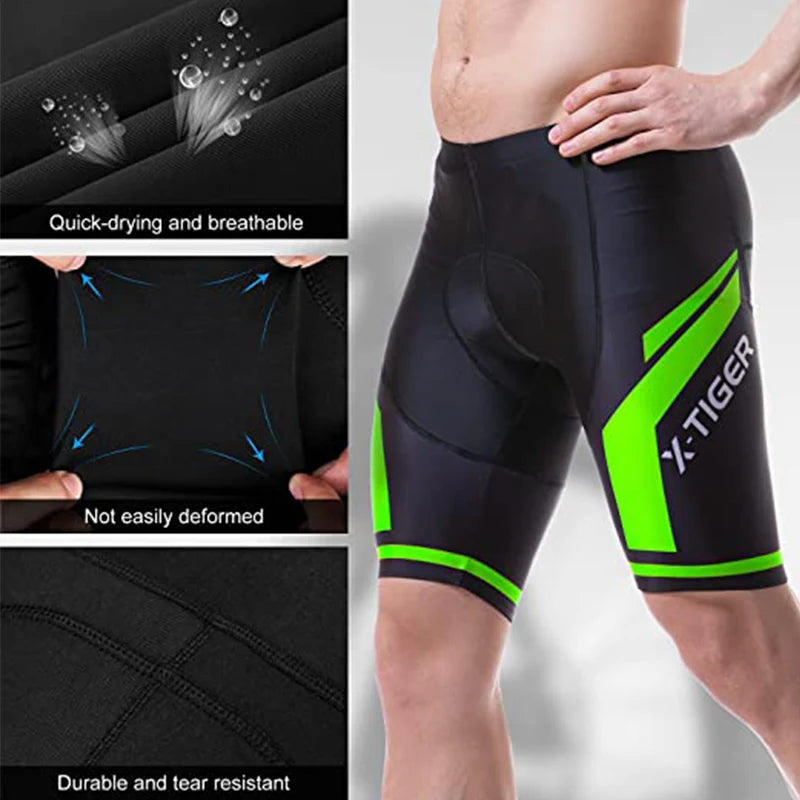 Pantalones cortos de ciclismo X-TIGER para hombre, resistentes a los golpes, transpirables y de verano con acolchado de gel Coolmax 5D.