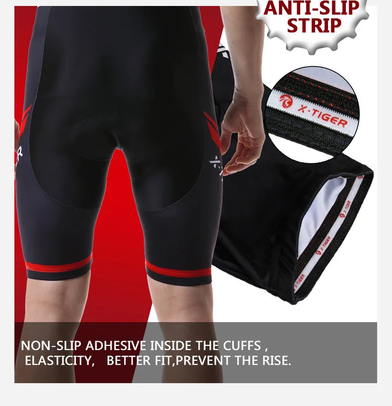 Culote de ciclismo X-TIGER para hombre, transpirable, con acolchado de gel 5D, para triatlón, de licra profesional, para verano