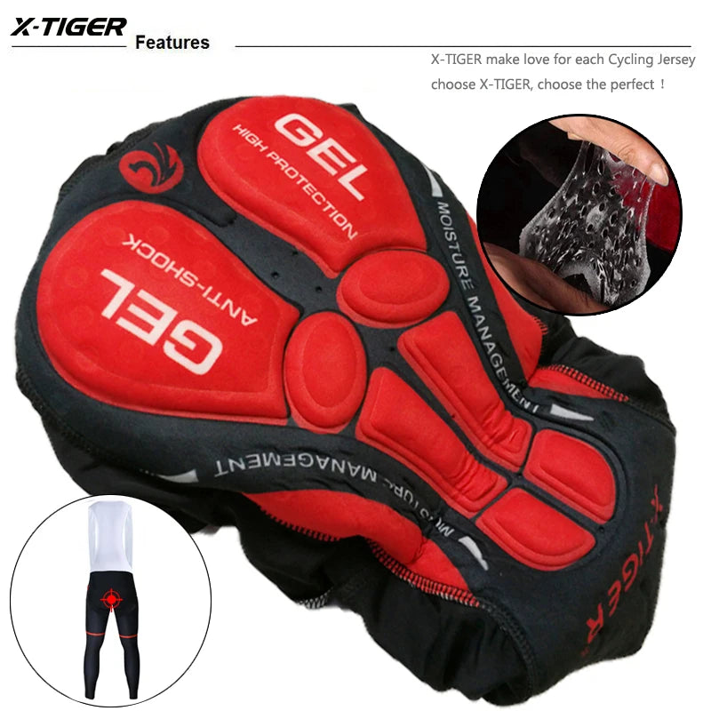 Pantalones de ciclismo X-Tiger para primavera-verano con badana de gel 5D. Mallas de ciclismo. Pantalones con tirantes para bicicleta de montaña (MTB). Pantalones de ciclismo para descenso. Pantalones de ciclismo.