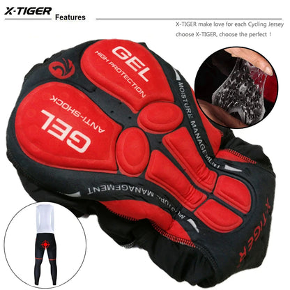 Pantalones de ciclismo X-Tiger para primavera-verano con badana de gel 5D. Mallas de ciclismo. Pantalones con tirantes para bicicleta de montaña (MTB). Pantalones de ciclismo para descenso. Pantalones de ciclismo.