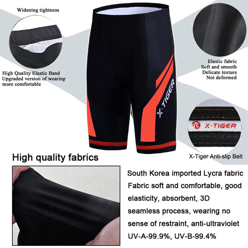 Pantalones cortos de ciclismo para hombre X-TIGER Coolmax 5D con acolchado, pantalones para montar en bicicleta, pantalones cortos de ciclismo MTB a prueba de golpes, mallas de ciclismo.