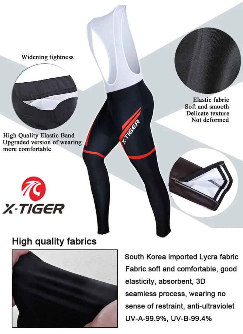 Pantalones de ciclismo X-Tiger para primavera-verano con badana de gel 5D. Mallas de ciclismo. Pantalones con tirantes para bicicleta de montaña (MTB). Pantalones de ciclismo para descenso. Pantalones de ciclismo.