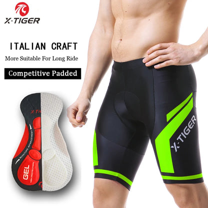 Pantalones cortos de ciclismo X-TIGER para hombre, resistentes a los golpes, transpirables y de verano con acolchado de gel Coolmax 5D.