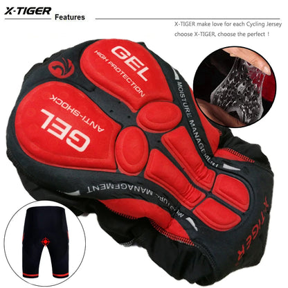 Pantalones cortos de ciclismo para hombre X-TIGER Coolmax 5D con acolchado, pantalones para montar en bicicleta, pantalones cortos de ciclismo MTB a prueba de golpes, mallas de ciclismo.
