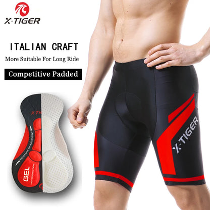 Pantalones cortos de ciclismo X-TIGER para hombre, resistentes a los golpes, transpirables y de verano con acolchado de gel Coolmax 5D.