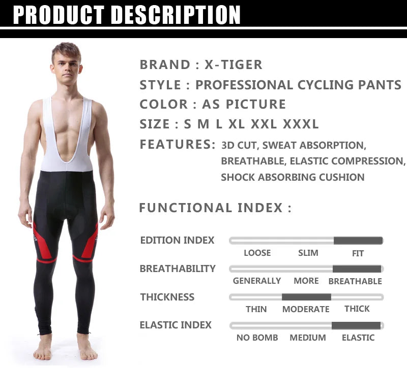 Pantalones de ciclismo X-Tiger para primavera-verano con badana de gel 5D. Mallas de ciclismo. Pantalones con tirantes para bicicleta de montaña (MTB). Pantalones de ciclismo para descenso. Pantalones de ciclismo.