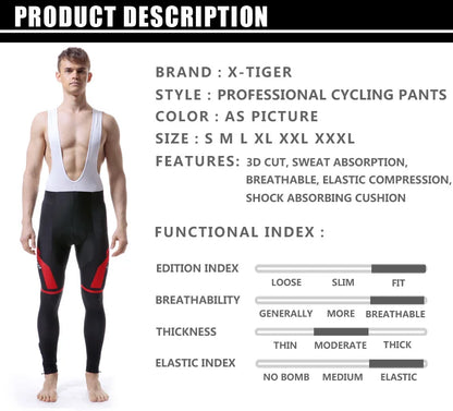 Pantalones de ciclismo X-Tiger para primavera-verano con badana de gel 5D. Mallas de ciclismo. Pantalones con tirantes para bicicleta de montaña (MTB). Pantalones de ciclismo para descenso. Pantalones de ciclismo.