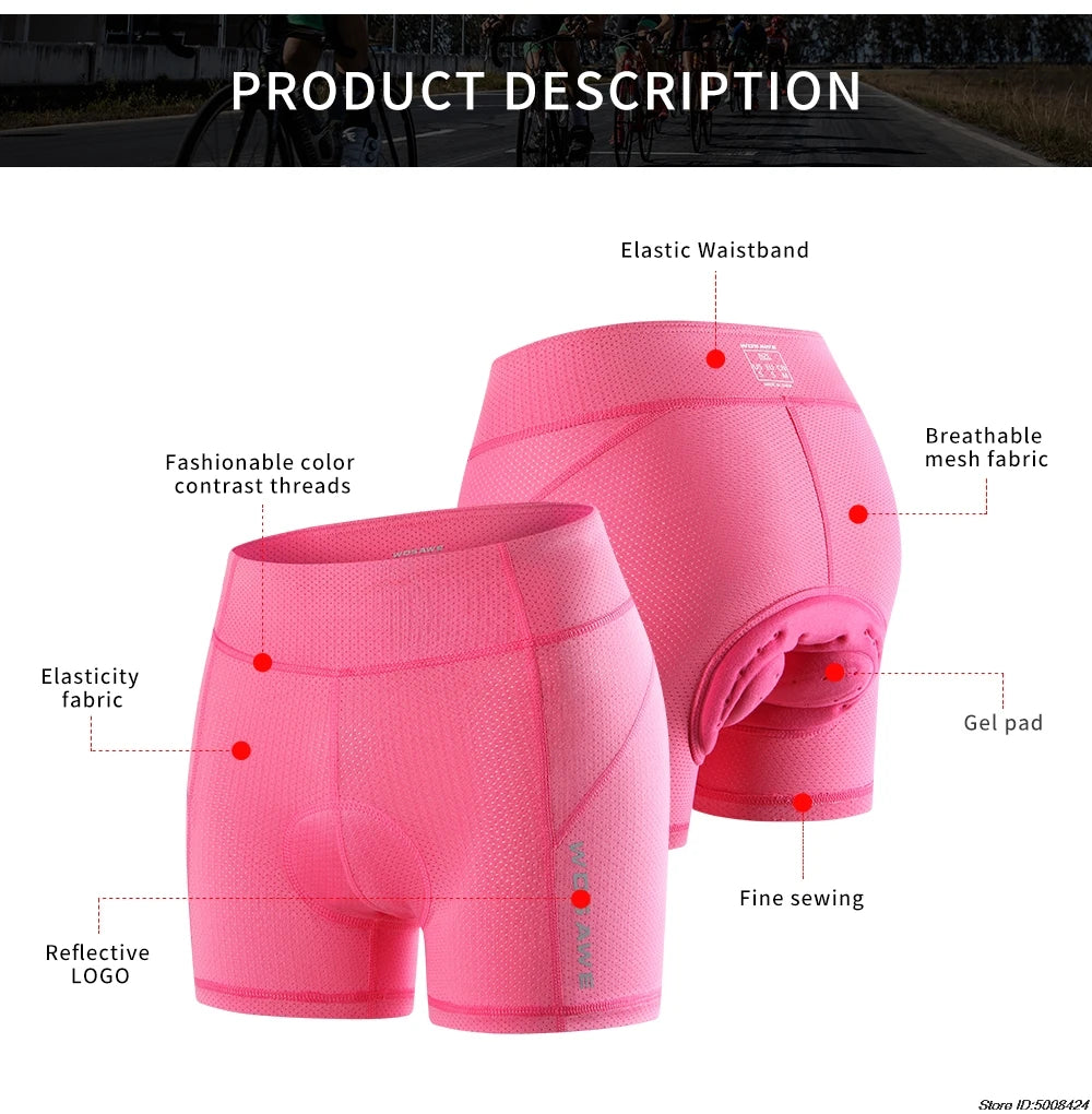 WOSAWE Women Cycling Shorts Bicycle Underpants 3D Gel Padded MTB Bike Short Pants for Gilrs Ladies High Waistline Sports Shorts