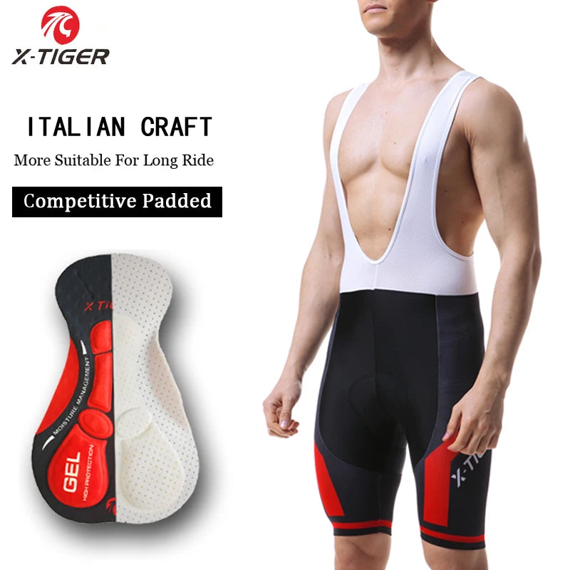 Culote de ciclismo X-TIGER para hombre, transpirable, con acolchado de gel 5D, para triatlón, de licra profesional, para verano