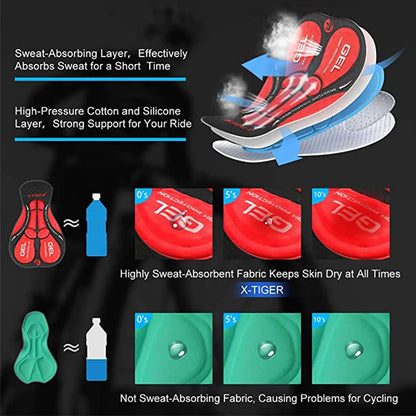 Pantalones cortos de ciclismo X-TIGER para hombre, resistentes a los golpes, transpirables y de verano con acolchado de gel Coolmax 5D.