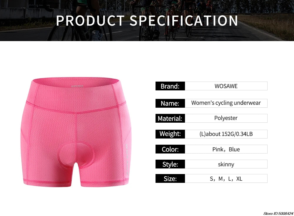 WOSAWE Women Cycling Shorts Bicycle Underpants 3D Gel Padded MTB Bike Short Pants for Gilrs Ladies High Waistline Sports Shorts