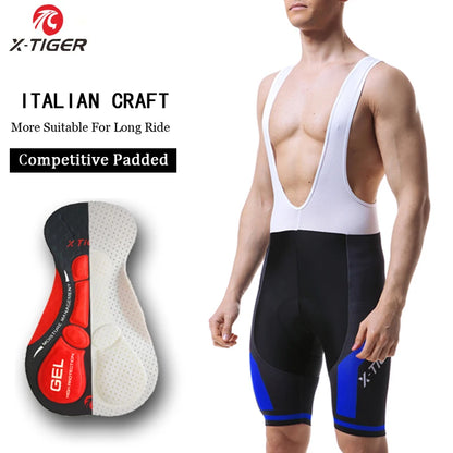 Culote de ciclismo X-TIGER para hombre, transpirable, con acolchado de gel 5D, para triatlón, de licra profesional, para verano