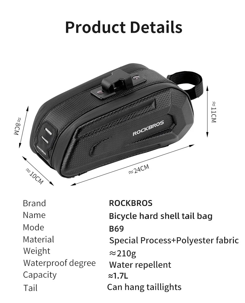 Bolsa para sillín de bicicleta ROCKBROS con carcasa 3D, impermeable, reflectante, a prueba de golpes, para tubo trasero de bicicleta, bolsa para tija de sillín, accesorios para bicicleta