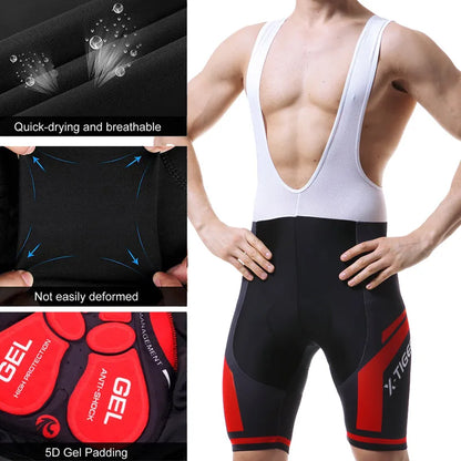 Culote de ciclismo X-TIGER para hombre, transpirable, con acolchado de gel 5D, para triatlón, de licra profesional, para verano