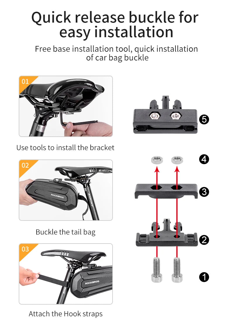 Bolsa para sillín de bicicleta ROCKBROS con carcasa 3D, impermeable, reflectante, a prueba de golpes, para tubo trasero de bicicleta, bolsa para tija de sillín, accesorios para bicicleta
