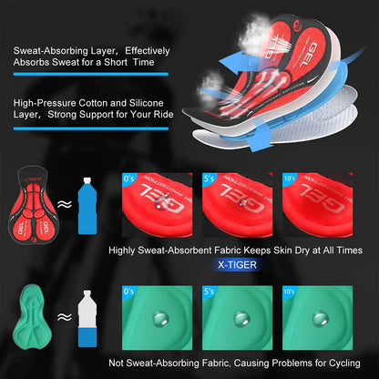 Pantalones cortos de ciclismo para hombre X-TIGER Coolmax 5D con acolchado, pantalones para montar en bicicleta, pantalones cortos de ciclismo MTB a prueba de golpes, mallas de ciclismo.