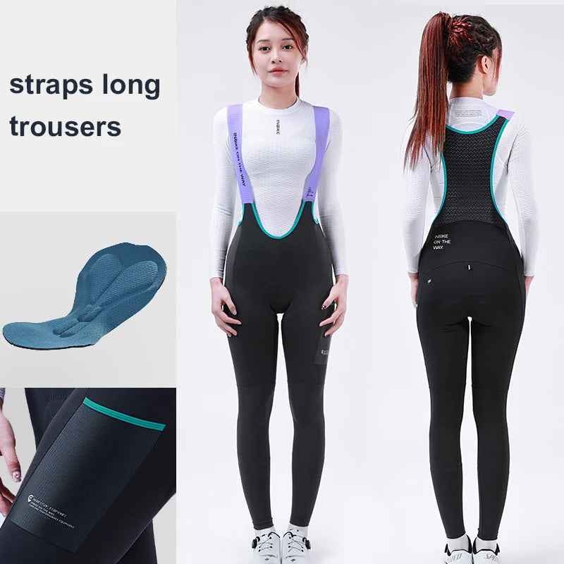INBIKE Women‘s Professional Cycling Bib Pants Winter Fleece Bicycle Biking Clothing Pants 3D Padding Road Bike Pants For Women