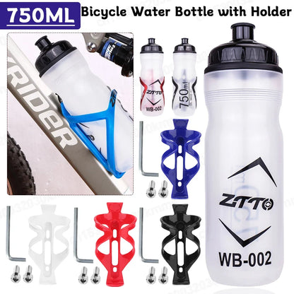 Botella agua 750ml y portabidón para bicicleta