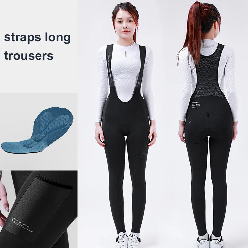 INBIKE Women‘s Professional Cycling Bib Pants Winter Fleece Bicycle Biking Clothing Pants 3D Padding Road Bike Pants For Women
