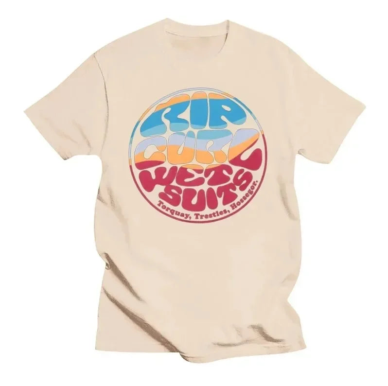 Men's T Shirts Rip Curl Print Short Sleeve Vintage High Quality T-Shirt Streetwear 100% Cotton Loose Tops Breathable Tee