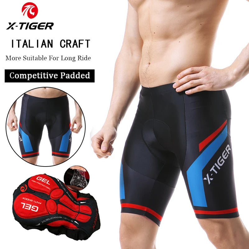 Pantalones cortos de ciclismo para hombre X-TIGER Coolmax 5D con acolchado, pantalones para montar en bicicleta, pantalones cortos de ciclismo MTB a prueba de golpes, mallas de ciclismo.