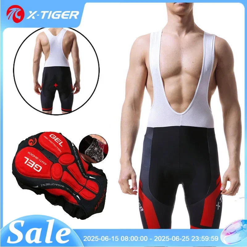 Culote de ciclismo X-TIGER para hombre, transpirable, con acolchado de gel 5D, para triatlón, de licra profesional, para verano
