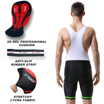 Culote de ciclismo X-TIGER para hombre, transpirable, con acolchado de gel 5D, para triatlón, de licra profesional, para verano