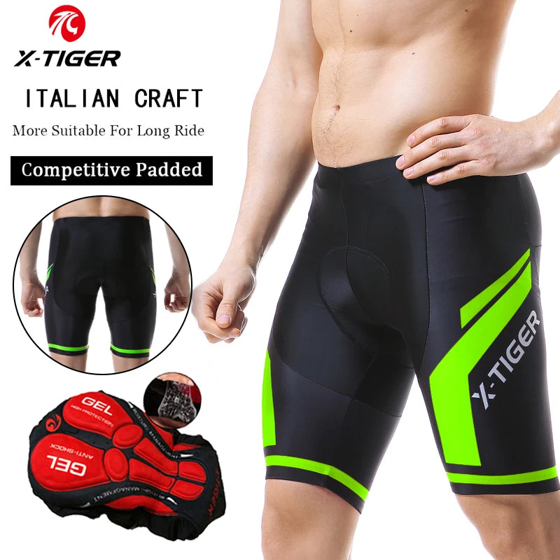 Pantalones cortos de ciclismo para hombre X-TIGER Coolmax 5D con acolchado, pantalones para montar en bicicleta, pantalones cortos de ciclismo MTB a prueba de golpes, mallas de ciclismo.