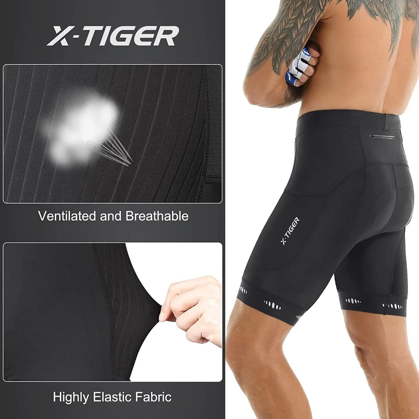 Pantalones cortos de ciclismo para hombre X-TIGER Coolmax 5D con acolchado, pantalones para montar en bicicleta, pantalones cortos de ciclismo MTB a prueba de golpes, mallas de ciclismo.