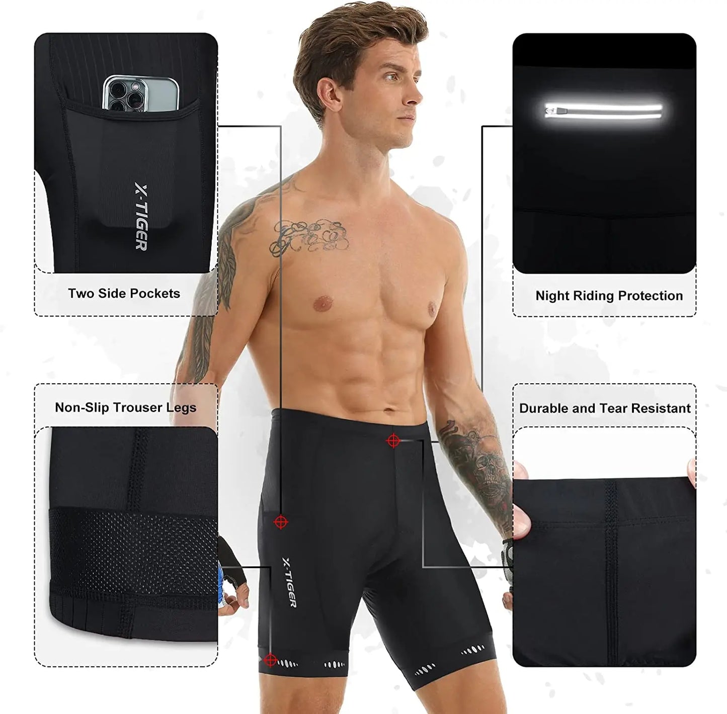 Pantalones cortos de ciclismo para hombre X-TIGER Coolmax 5D con acolchado, pantalones para montar en bicicleta, pantalones cortos de ciclismo MTB a prueba de golpes, mallas de ciclismo.