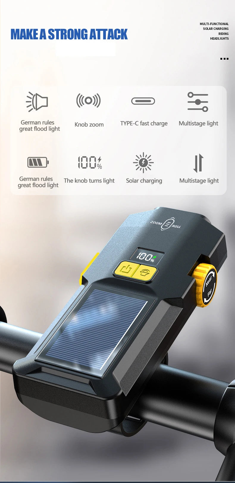 Luz para bicicleta solar  Tipo-C