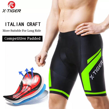 Pantalones cortos de ciclismo X-TIGER para hombre, resistentes a los golpes, transpirables y de verano con acolchado de gel Coolmax 5D.