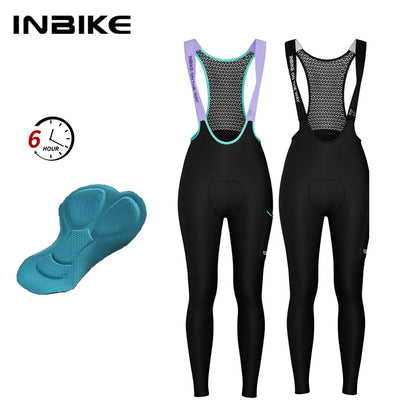 INBIKE Women‘s Professional Cycling Bib Pants Winter Fleece Bicycle Biking Clothing Pants 3D Padding Road Bike Pants For Women