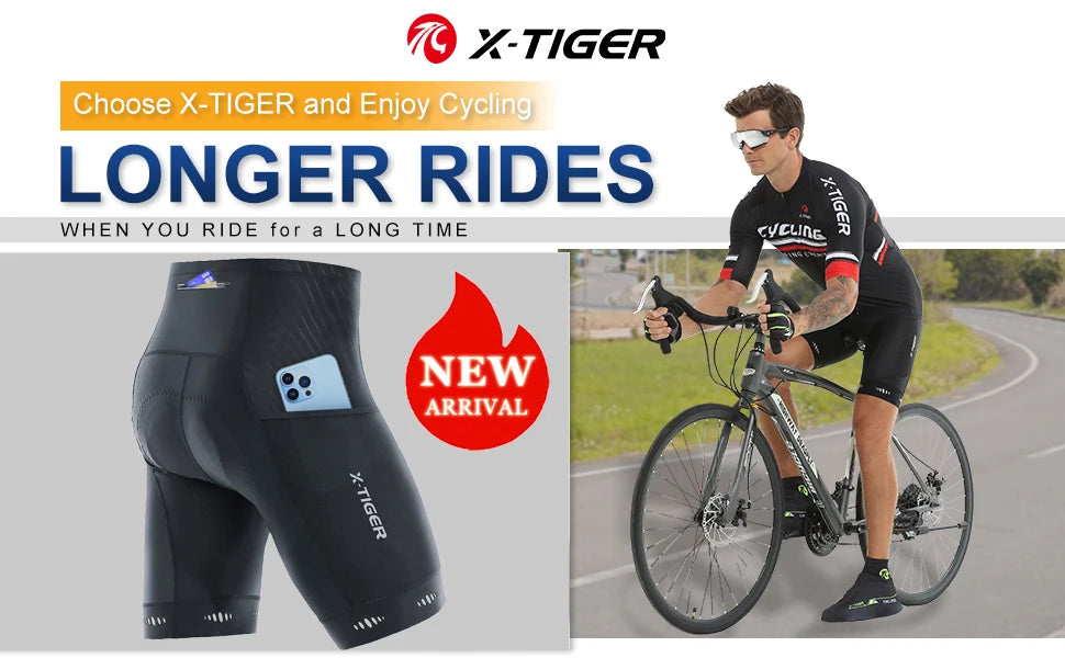 Pantalones cortos de ciclismo para hombre X-TIGER Coolmax 5D con acolchado, pantalones para montar en bicicleta, pantalones cortos de ciclismo MTB a prueba de golpes, mallas de ciclismo.