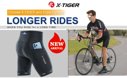 Pantalones cortos de ciclismo para hombre X-TIGER Coolmax 5D con acolchado, pantalones para montar en bicicleta, pantalones cortos de ciclismo MTB a prueba de golpes, mallas de ciclismo.