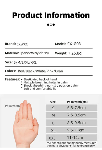 CXWXC Cycling Half Finger Gloves Men Women Breathable Anti-slip Glove Fitness Sport Training Gloves With Extended Wrist Guard